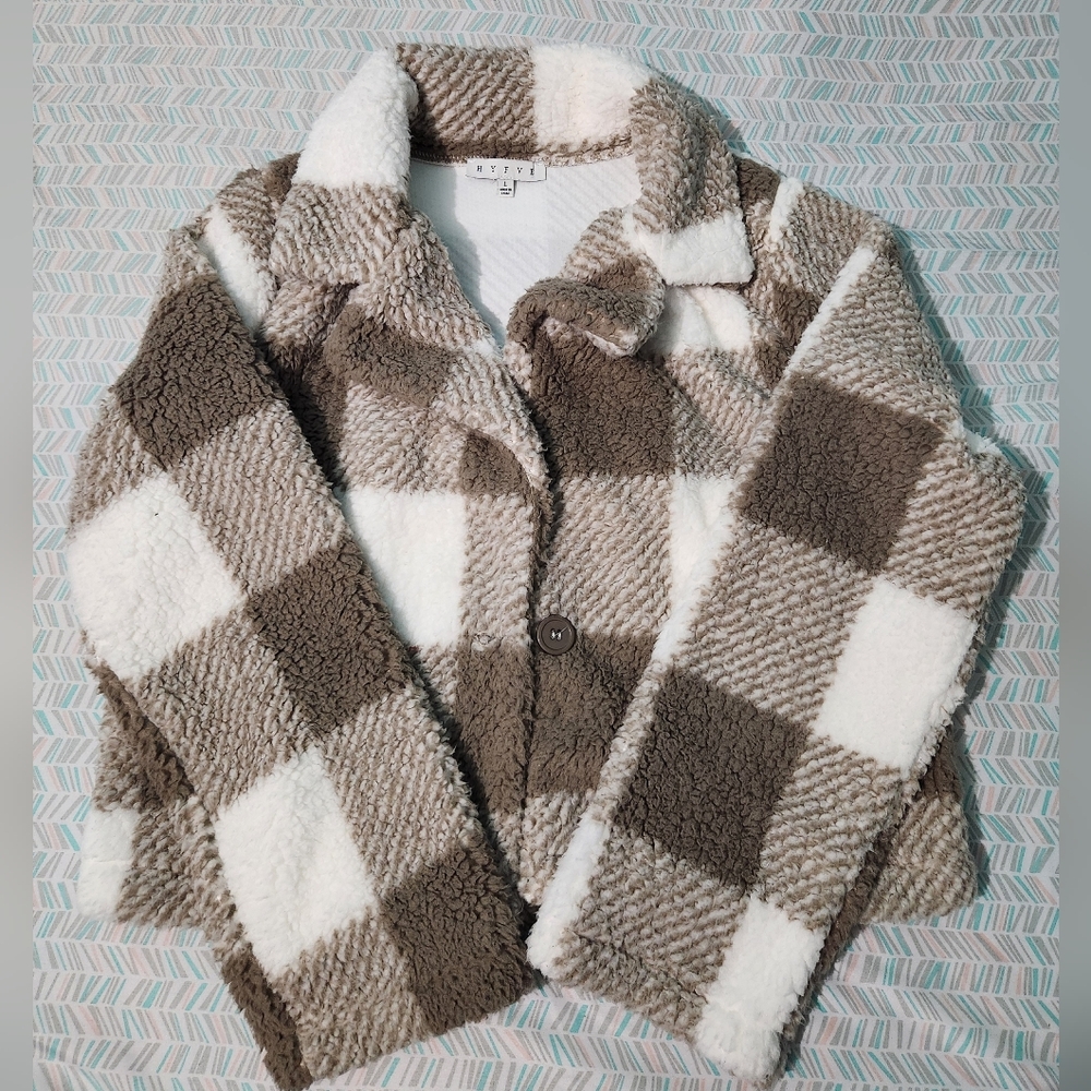 HYFVE Textured Jacket in Cream and Brown
